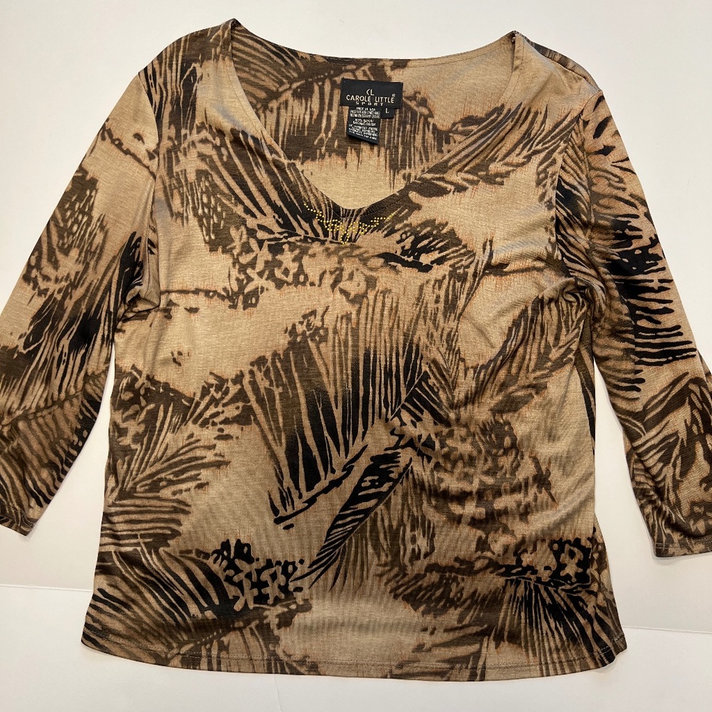 Carole Little Sport Woman Size L  Long Sleeve Animal Print Coper Accents